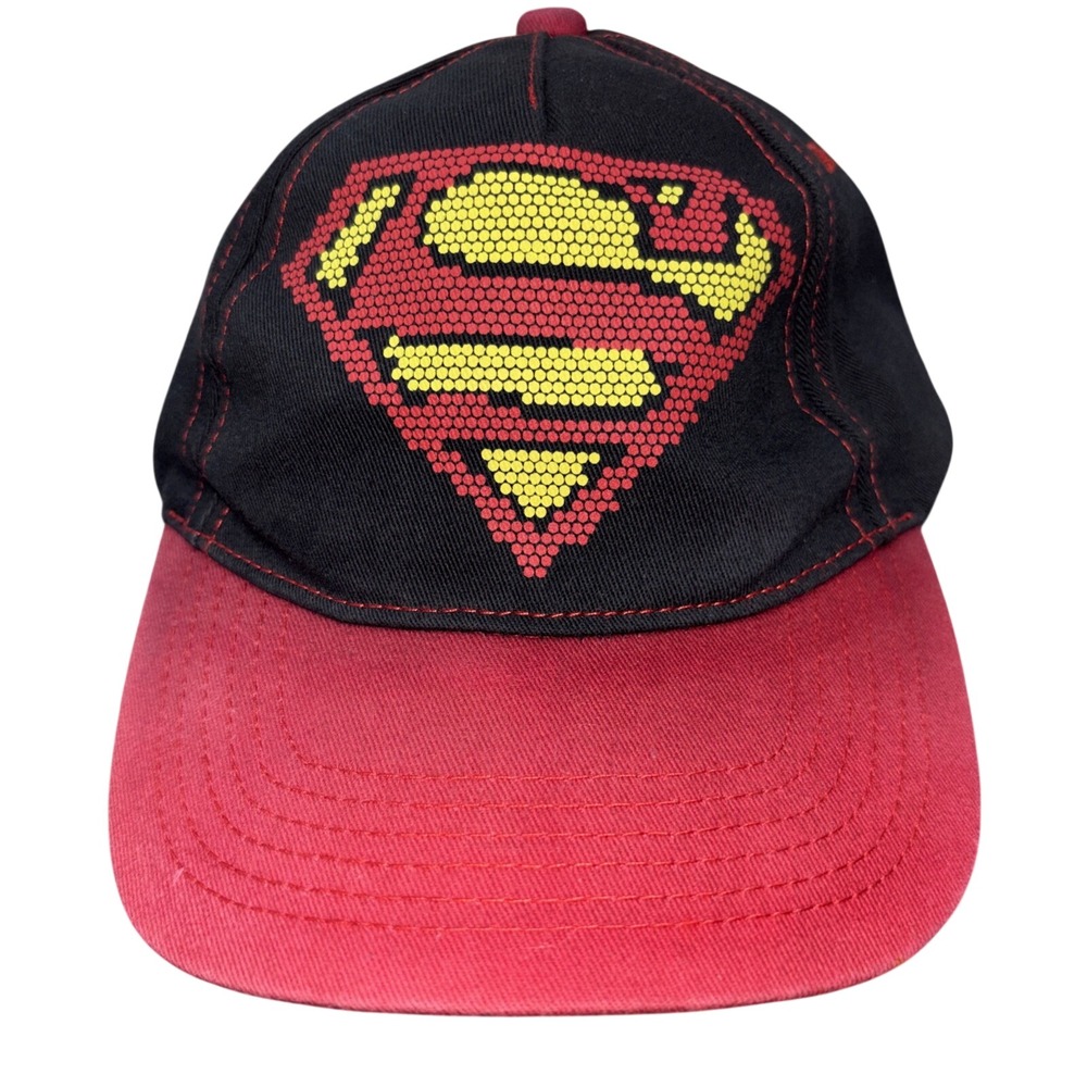 DC Comics Original Label Superman Logo Snapback Cap Hat Black w/ Red Brim Youth